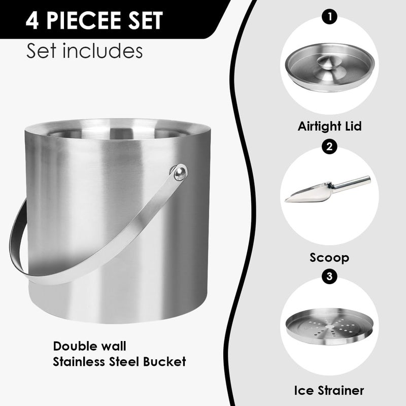 DRAMNYO DREAMYO 3L Double Wall Insulated Stainless Steel Ice Bucket with Scoop for Cocktail Bar,Metal Ice Bucket for Freezer with Lid for Parties.ice Container,bar cart Accessories(Silver) - Image 4